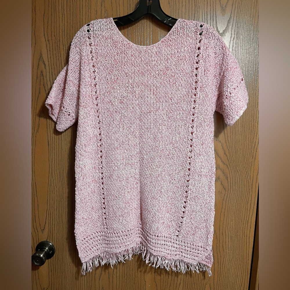 EUC Pink Knit Sweater with Fringe Hem